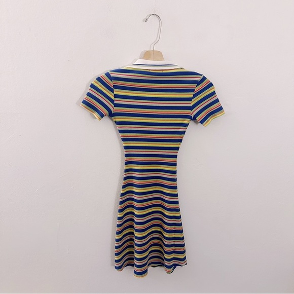 Dolls Kill x Delias Stripe Polo Zipper Mini Dress Ribbed Knit Rainbow Collared - Picture 5 of 6